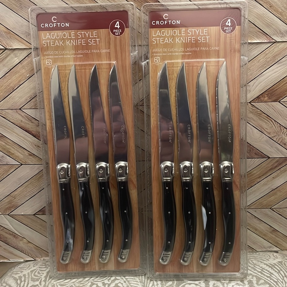 NWT‎ CROFTON Laguiole style Steak Knifee Set marbleized handle, stainless set 8